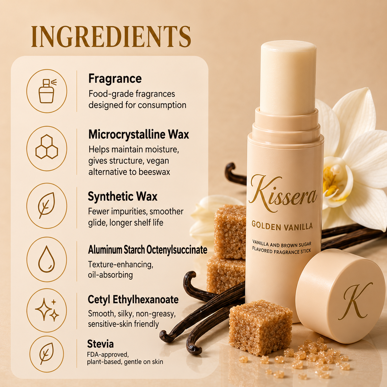 Golden Vanilla Flavored Solid Fragrance Stick- Vanilla & Brown Sugar