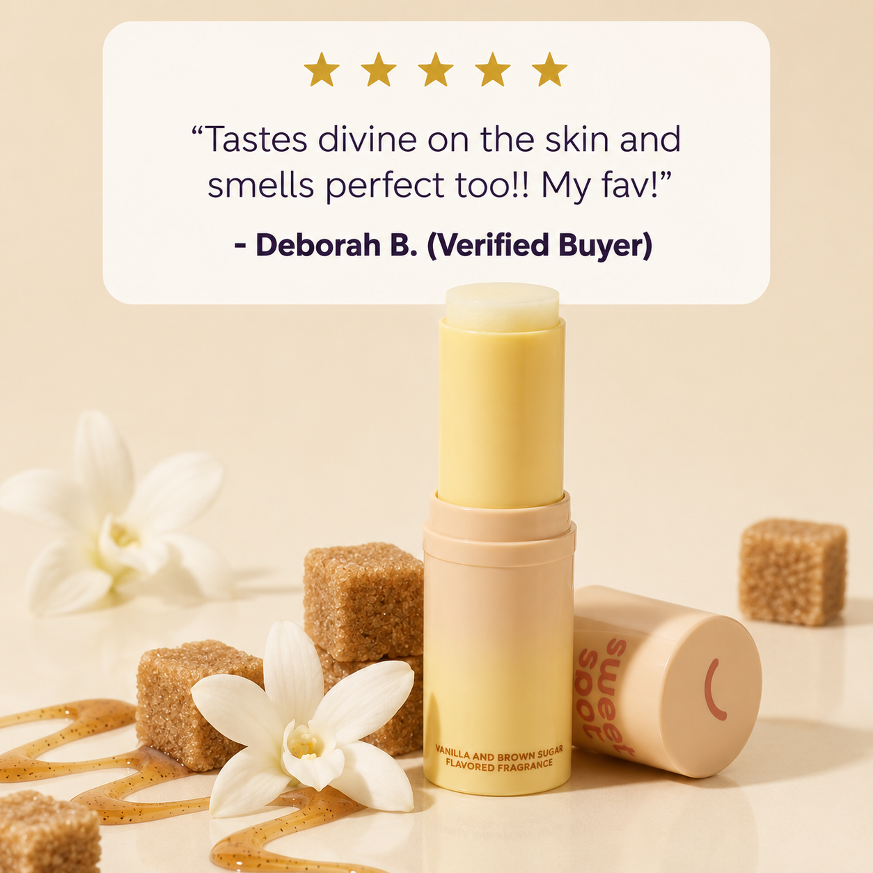 Golden Vanilla Flavored Solid Fragrance Stick- Vanilla & Brown Sugar
